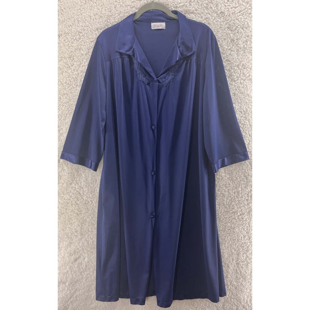 Vanity Fair Vintage Blue Floral‎ Embroidered Nightgown Women's Size Large